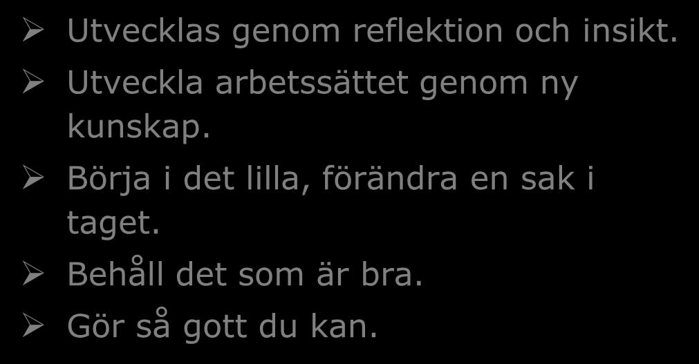 En process Utvecklas genom reflektion och insikt. Utveckla arbetssättet genom ny kunskap.