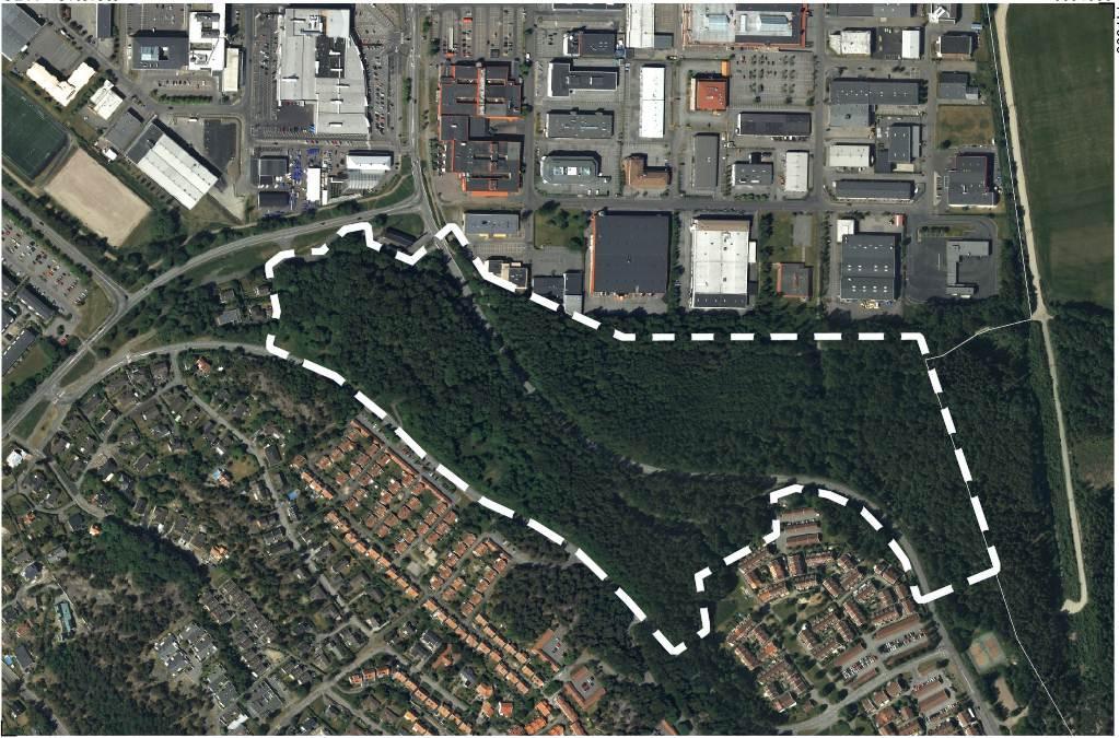 6 (40) Figur 2. Ortofoto över planområdet (Källa Göteborgs stad) Planområdet begränsas främst av befintlig bebyggelse samt i öster av kommungränsen mot Mölndals stad.