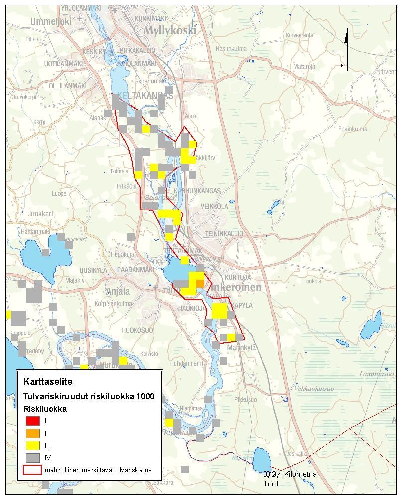 Affecto Finland Oy, Karttakeskus, Lupa L4659; Kaakkois-Suomen ELY-keskus. 7.2.2 Kouvola På basis av punkt 6 avgränsades ett område med översvämningsrisker.