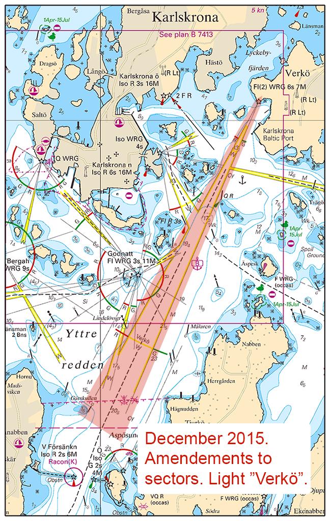 2015-12-03 12 Nr 575 Tid: december 2015. Fyren verkö kommer att omsektoreras enligt följande: 017-G-023,7-W-025,8-R-035,5 -Dk Anm: Bäringarna är ungefärliga och ej fastställda.