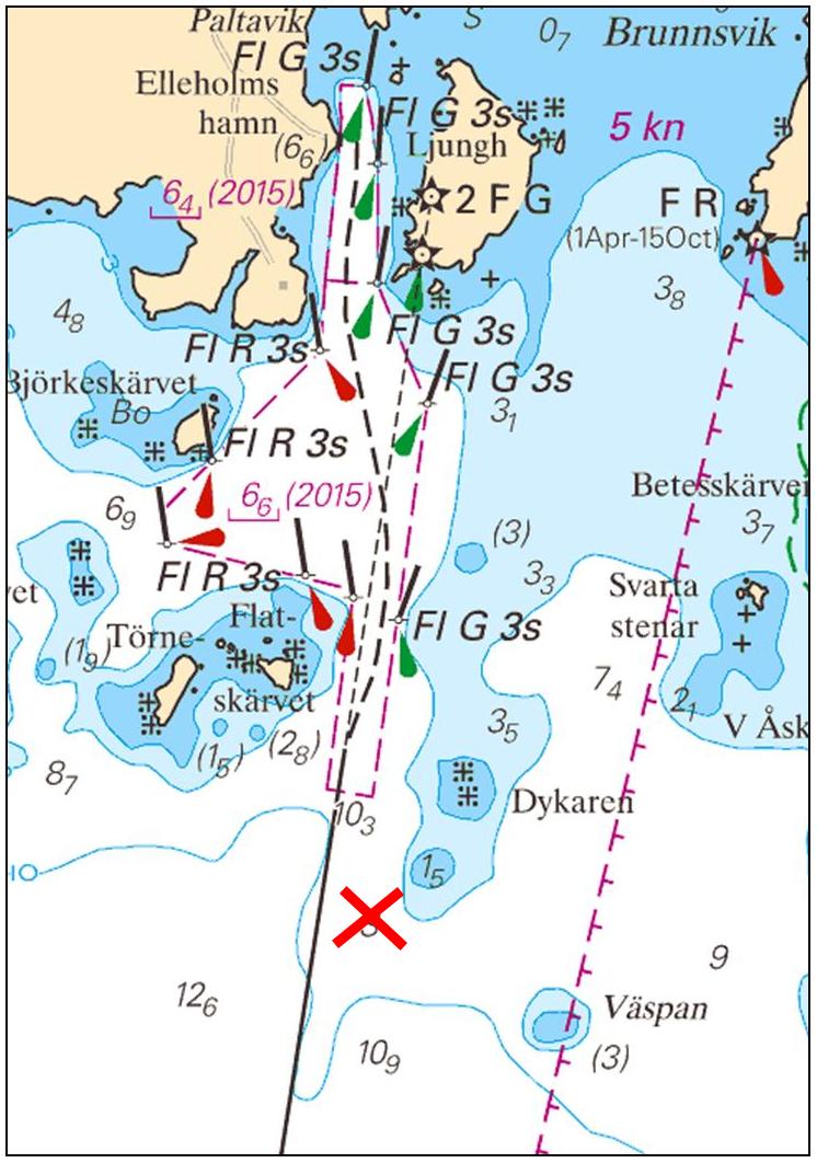 2015-12-03 13 Nr 575 Ny styrbordslysprick Sjöfartsverket, Norrköping. Publ. 3 december 2015 Öresund * 10836 Sjökort: 922 Sverige. Öresund. SV om Landskrona. Gräsrännan.