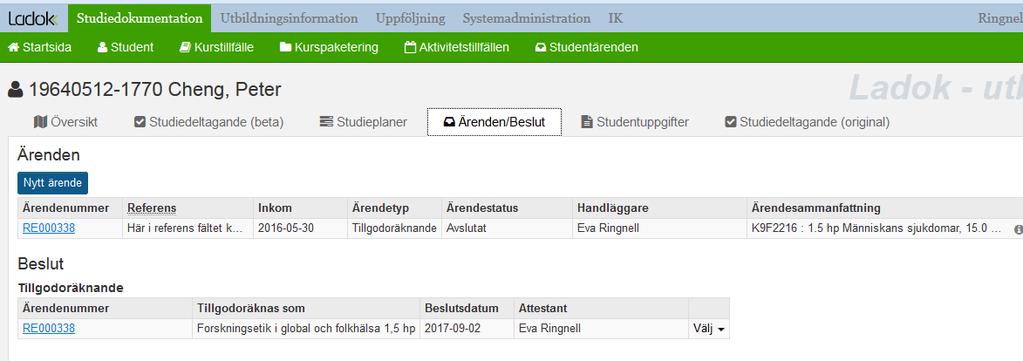 gå till fliken Ärende/Beslut och klicka