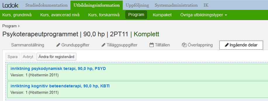 Här visas inriktningarna på programmet Klicka på den