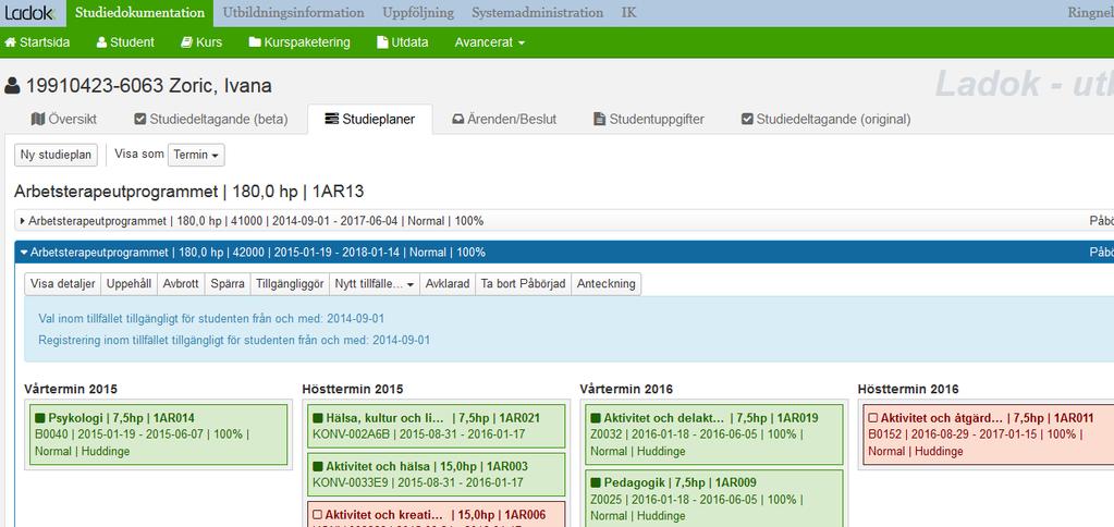 Studieuppehåll Kan dokumenteras i både fliken