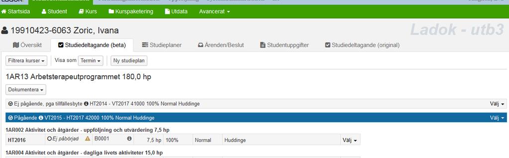 Förbereda programtillfällesbyte Om studenten i samband med återupptag av studier ska fortsätta med en annan