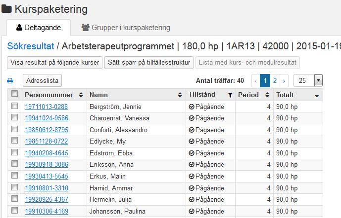 Då visas de studenter som avklarat flest hp överst.