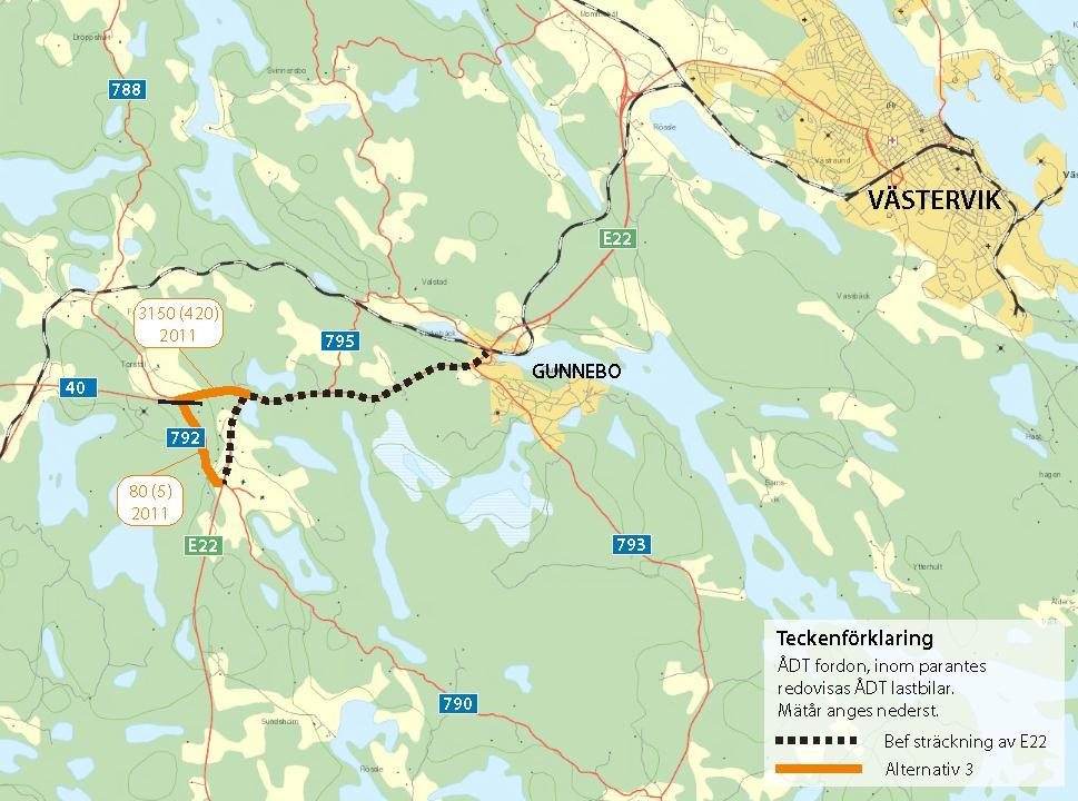 2.3 Alternativ 3 En omledning via vägarna 792 och riksväg 40 har en total längd på ungefär 2,8 km.