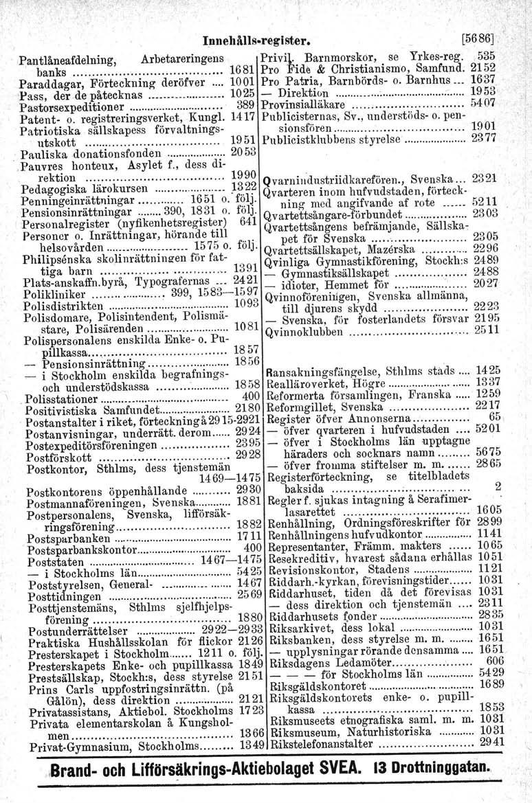 'f Ianehålls-reglster, [5686], '.Pantlåneafdelning, Arbetareringens Privi], Barnmorskor, se Yrkes-reg.,535 banks 1681 Pro Fide & Ohristianismo, Samfund.