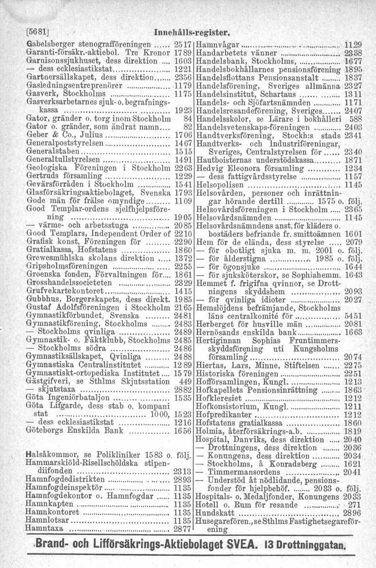 [5681J Innehälls-register, Gabelsberger stenografföreningen 2517 Hamnvågar _ 1129 Garanti-försäkr. aktiebol.