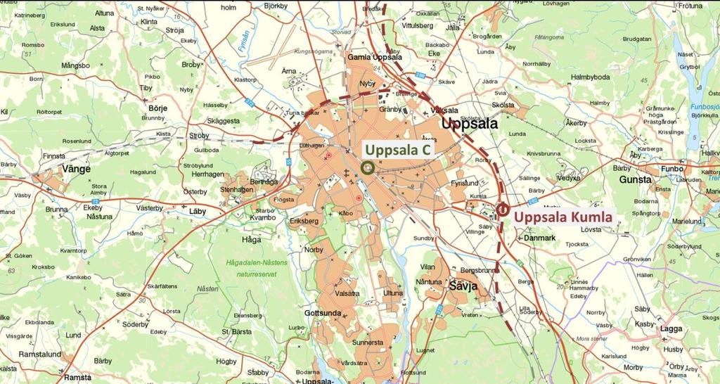 8.9 Fallstudie Uppsala 8.9.1 Scenarier Uppsala har haft en centralt belägen järnvägsstation under lång tid.