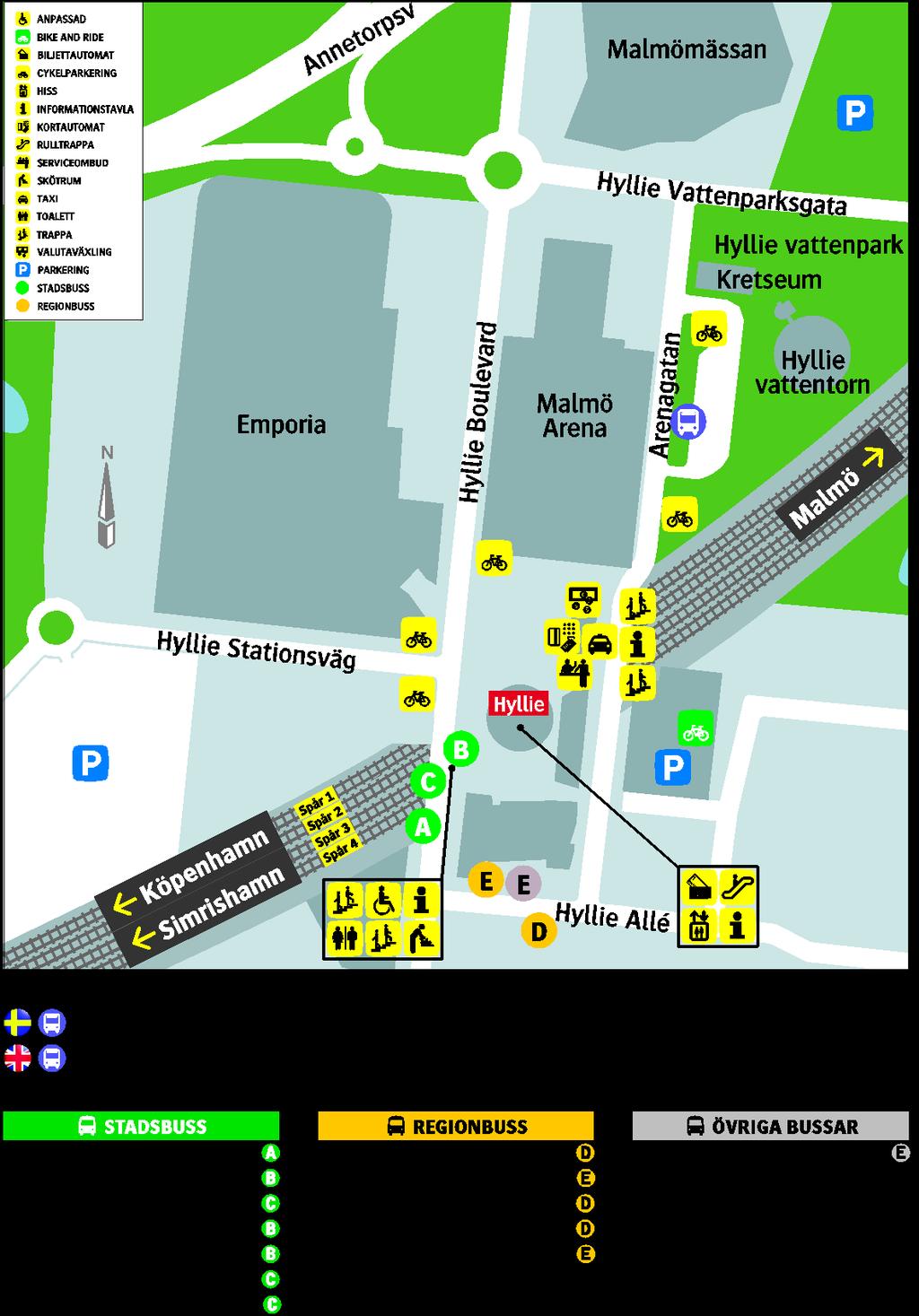 Malmö Hyllie har några stadsbusslinjer och
