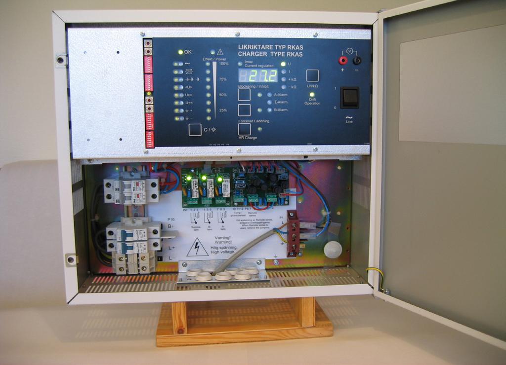 Larm som ingår som standard Nätfel A-Larm Summalarm Likriktarfel Ställbar fördröjning Relä med växlande Batterikretsfel relä med växlande kontakt kontakt.