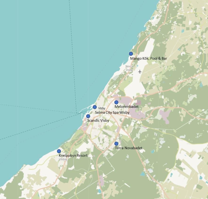 42 (86) 8. KONKURRENTANALYS 8.1 Bad på Gotland På Gotland finns det två kommunala badhus, Solbergabadet och Hemsebadet.