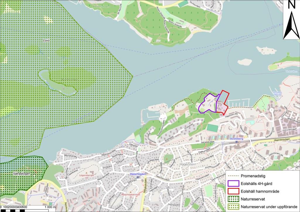 repo001.docx 2012-03-29 Figur 8. Östra delen av Lovö naturreservat under uppförande, del av Sätraskogens naturreservat, samt Eolshälls 4H-gård. 3.