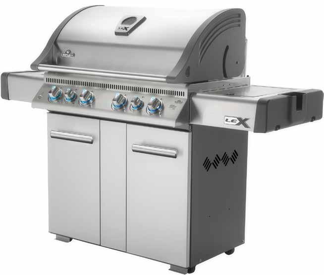 LEX 605 1 Lock med dubbla väggar av rostfritt stål 2 Infraröd sidobrännare SIZZLE ZONE 3 WAVE grillgaller av rostfritt stål 4 Sidobrännare 1 2 3 5 Sidohyllor av rostfritt stål med plats för kryddor