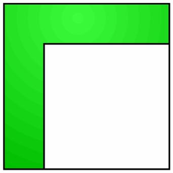 18. Nedan visas två kvadrater där den ena är inuti den andra. Den större kvadraten har sidan x + 2 och den mindre har sidan x. Ta fram ett förenklat uttryck för det grönmarkerade området.