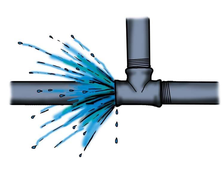 Vatten strömmar ut från läckande vatteninstallationer En översvämning kan orsakas av att vatten strömmar ut från en läckande vatteninstallation.