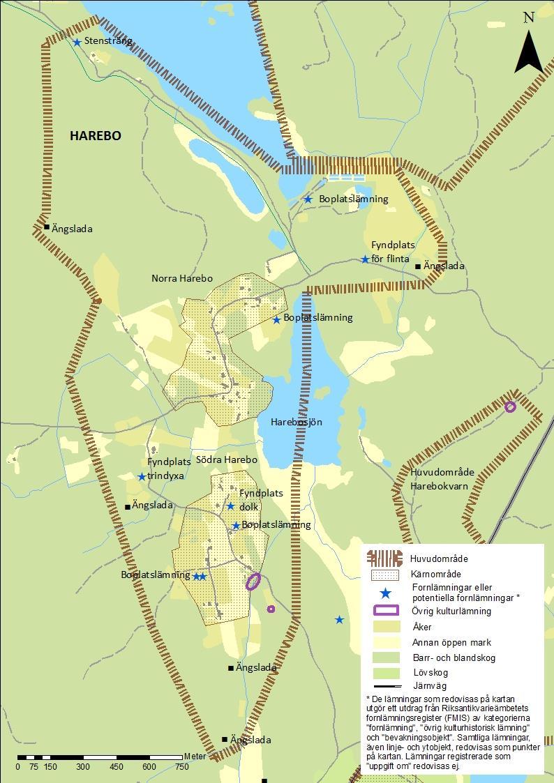 Karta över Harebo huvudområde.