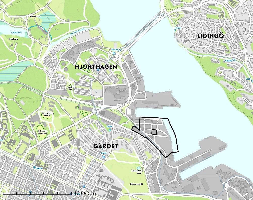 Sida 4 (24) Orienteringskarta med planområdet markerat Utlåtande Syfte Detaljplanens huvudsyfte är omvandla Södra Värtan till en tät, funktionsblandad och levande stadsdel som utgör en naturlig