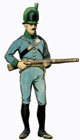 Västgöta-Dals regemente (ett kompani) 1802 fick kompaniet en frackjacka av grått kläde med blått foder, krage och uppslag samt en hatt med grön tagelliggare och plym.