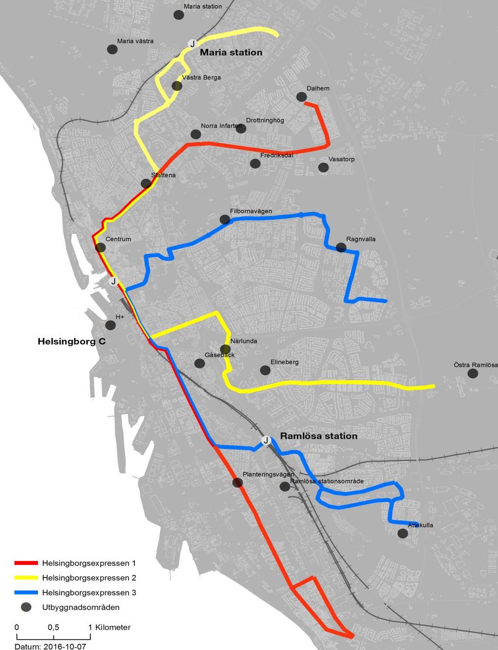 Helsingborg BRT-koncept på tre stadslinjer Införande HEX 1