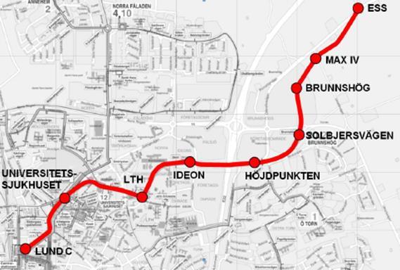 Spårväg i Lund 9 st hållplatser Körtid <14,5 min