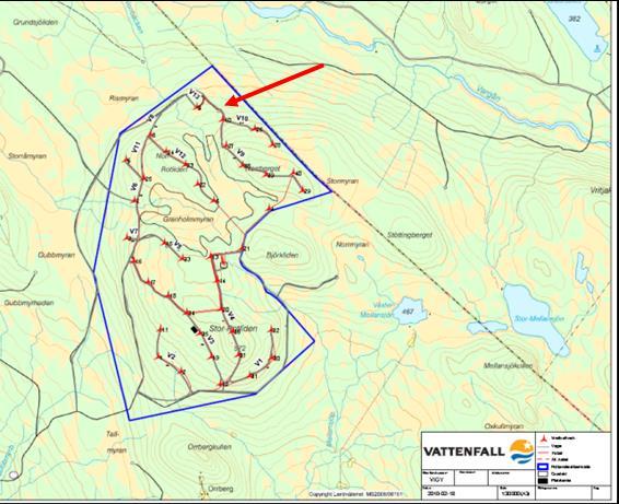 ligger efter etableringen av vindkraftparken ca 50-80 meter