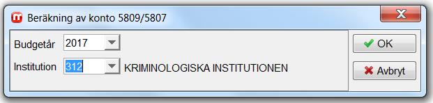 Beräkning av konto 5809/5807 (fördelning av indirekta kostnader) Detta gäller för institutioner ej för förvaltningsavdelningar.