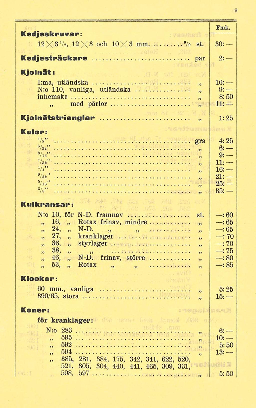 Kedjeskruvar: 12 X-3 Vs, 12X3 och 10X3 mm % st. 30: Kedjesträckare par 2: Fmk.