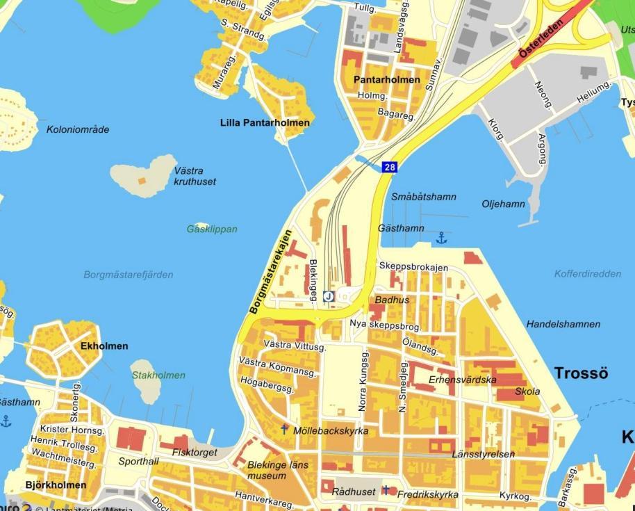 Figur 1. Kartbild över Pottholmen från Eniro. Det aktuella området markeras med en röd ellips.