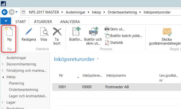 13. Inköpsreturorder En inköpsreturorder används när du vill returnera inköpt gods till leverantören.