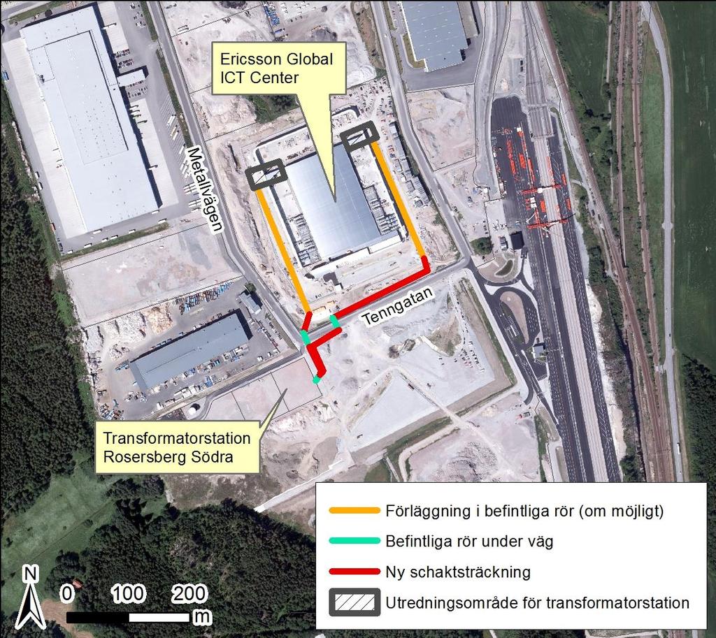 2.3.2 Tekniskt utförande Vattenfall planerar att de nya ledningarna ska utföras som markkabel. I det aktuella området är det ont om utrymme och luftledning är därmed inte ett rimligt alternativ.
