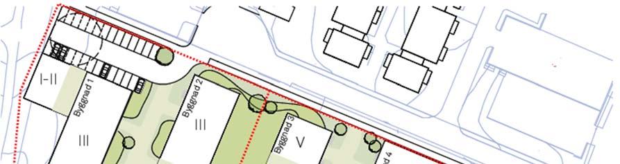 4 (8) Situationsplan utifrån framtagen volymstudie över Nybackakvarteret samt med indelning av de två anbudsområdena.