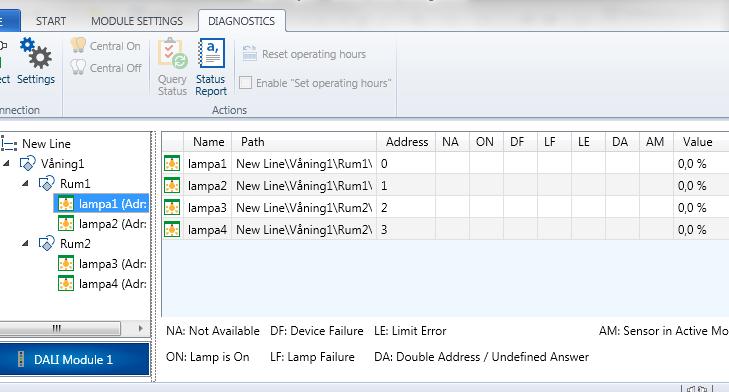 DIAGNOSTIK Diagnostik 1.) Tryck DIAGNOSTICS 2.) Tryck Query Status 3.) Resultatet listas i tabellform.