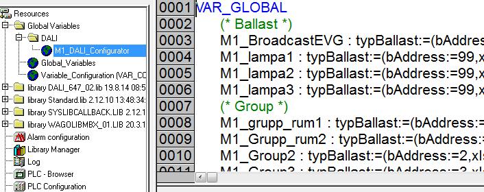 IMPORTERA VARIABLER Importera ballast/grupp namn från DALI Configurator Project/ Import och