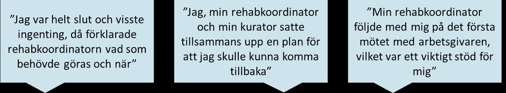 4.7 Patienterna har värdesatt den kontinuerliga kontakten med en person som stöttat i hela sjukskrivnings- och rehabprocessen För att fånga upp patienternas upplevelse av stödet har tio slumpvis