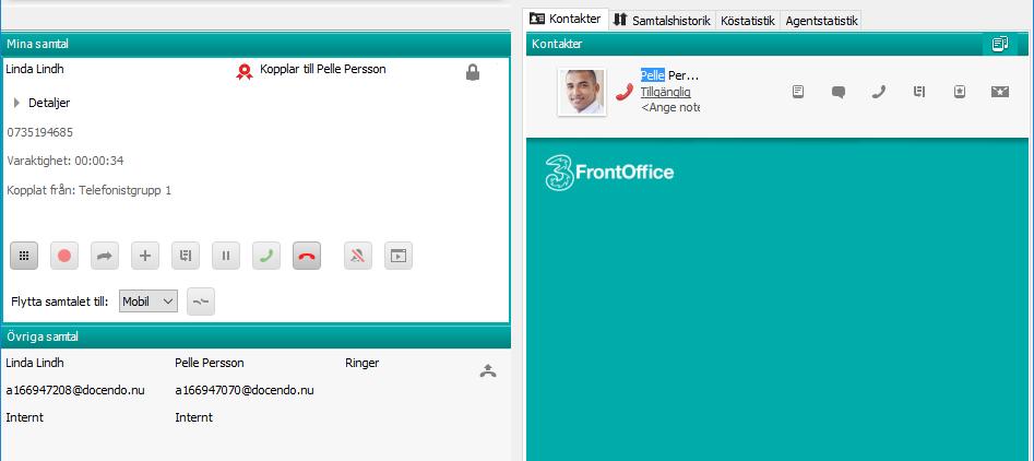 i Softphone Koppla samtal direkt Svara på samtalet.