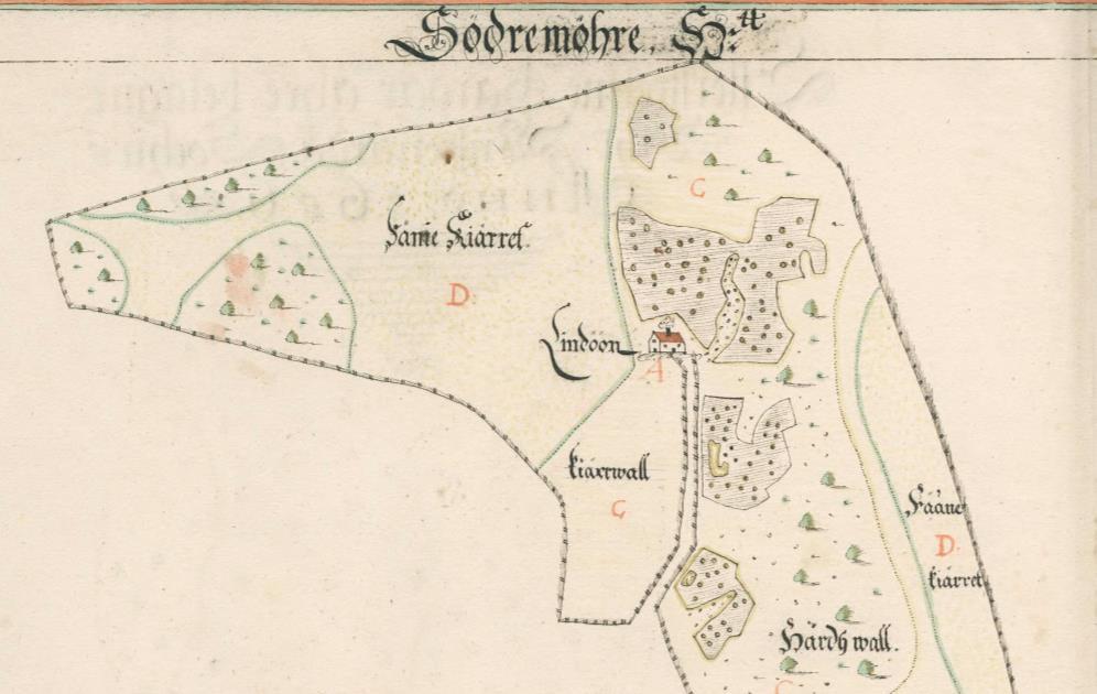 Norra Lindön 1655. Kartan visar att en väg ledde ner mot Södra Lindön.