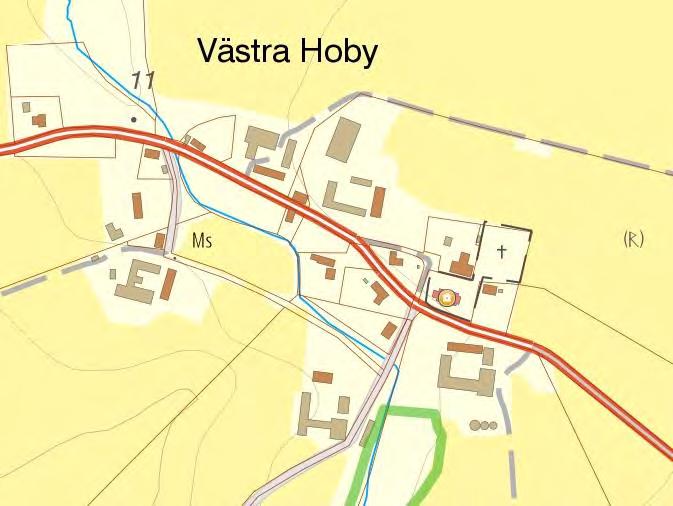 Lunds kommun, markerad i grönt. Västra Hoby som är en liten kyrkby ligger norr om Lund.
