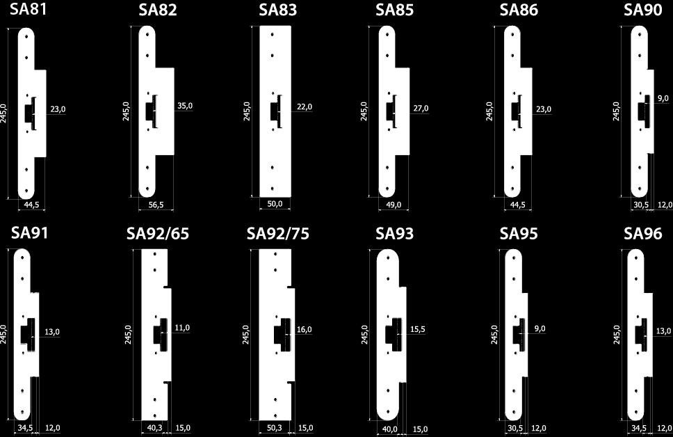 Montagestolpar S-serien Fallås Plösmått Artikel nr. Frp Plan montagestolpe SA81 Bl.a. För Wicona-profil WicStyle 65 utåtgående dörr Samma urtag som SA86, T88 & SB811 Plan montagestolpe SA82 Bl.a. För Wicona-profil WicStyle 77 utåtgående dörr Samma urtag som T87 & SB820 Plan montagestolpe SA83 Bl.
