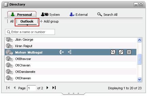 6.10.1 Outlook-grupp Med Avaya IP Office Plug-in kan du överföra som heter Outlook i gadgeten Adressbok. 201 kontakter från Microsoft Outlook till one-x Portal.