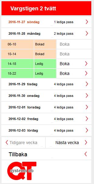 När du har valt ett bokningsobjekt visas sju dagar framåt och hur många pass som är lediga