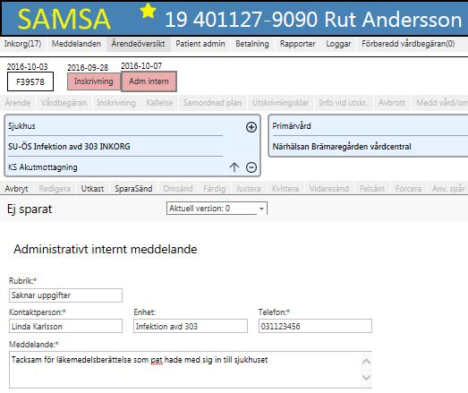 Admin medd. Välj Internt administrativt meddelande. Klicka på.