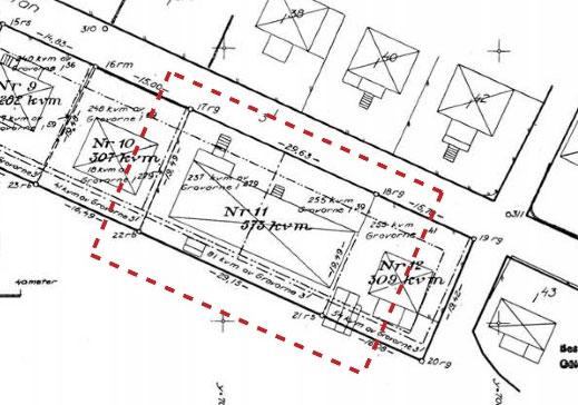 Tomtindelning Planområdet omfattas av en tomtindelning som vann laga kraft 31 juli 1962, Del av kvarteret Hantverkaren, 14-GRA-142, se karta nedan. Tomtindelningen är inte genomförd.