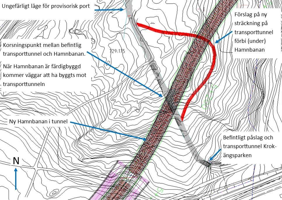i befintlig transporttunnel Figur 3.1. Lokalisering av Gryaabs transporttunnel enligt det nya förslaget.