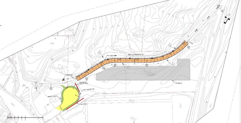 Figur 7. Ritning över alternativ 1. 3.3 Alternativ 2 I alternativ 2 flyttas del av gång- och cykelvägen till nytt läge, ca 6,5 meter norr om befintligt läge, precis som i alternativ 1.