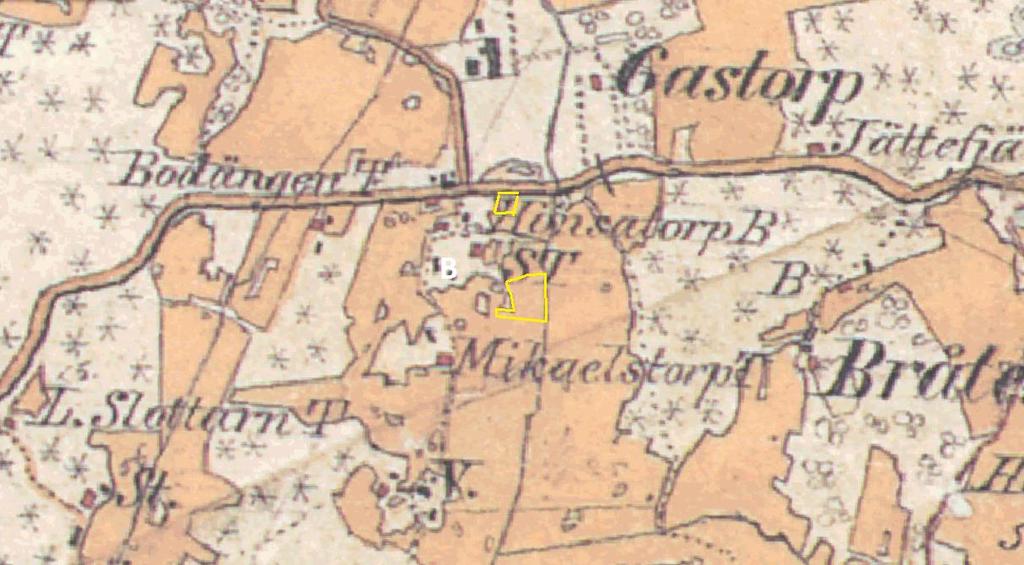 Österäng 1880-tal. Torpmiljö i mellanbygd med stor andel åker och betesmark. En del av betesmarken var troligen äng tidigare. Mycket orgelbundna åkrar. Åkerrenar slogs säkerligen.