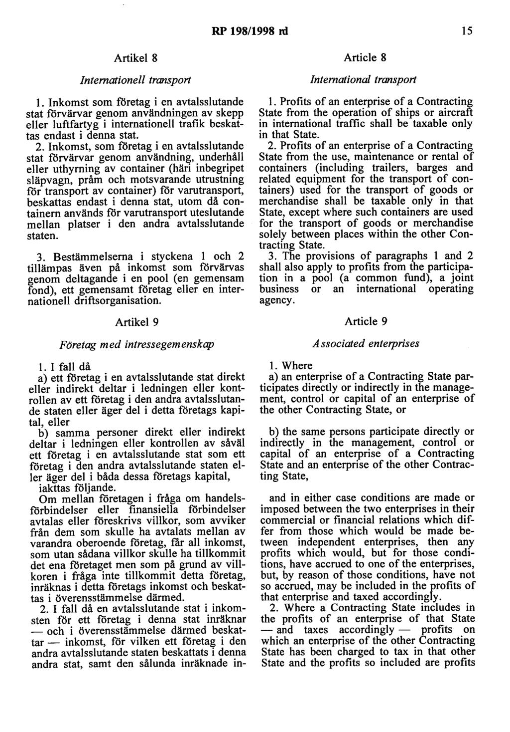 RP 198/1998 rd 15 Artikel 8 Internationell transport l.