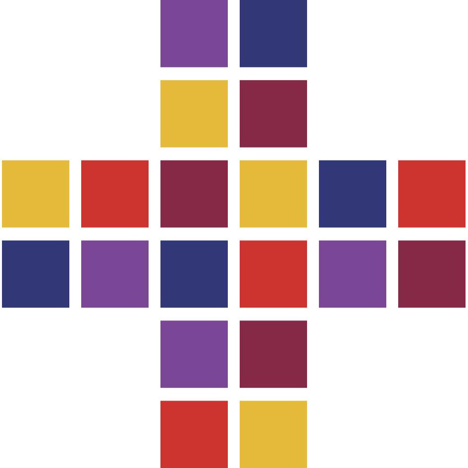FÄRGER Färgerna i Equmeniakyrkans mosaikkors påminner om att vi som kyrka har rötter i Metodistkyrkan i Sverige (MK), Svenska Baptistsamfundet (SB) och Svenska Missionskyrkan (SMK).