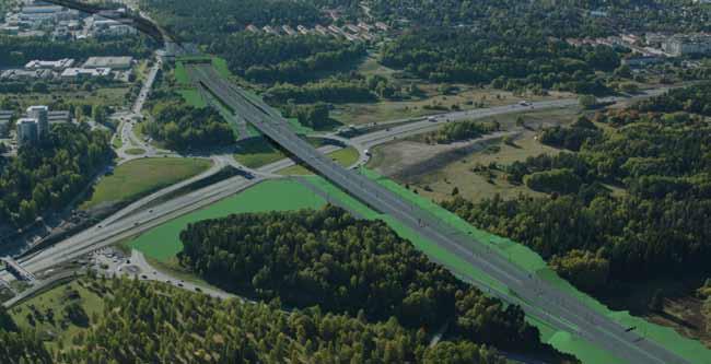 Trafikplats Hjulsta Från trafikplats Vinsta går Förbifart Stockholm i tunnel fram till Lunda där den går upp i ytläge och på bro över Mälarbanan, Bällstaån/Spångaån och E18 Enköpingsvägen.